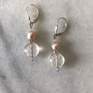 Lovely Rose Quartz, Pearl & Sterling Silver Dangle